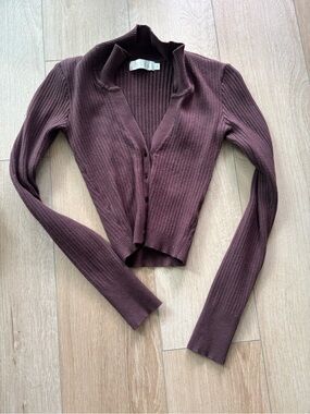 MESHKI brown ribbed long sleeve top - small